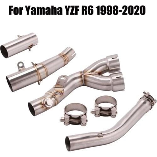 Motorcycle Exhaust Middle Link Pipe Escape Cat Delete Tube Stainless Steel Connecting Section For Yamaha YZF R6 1998-2020