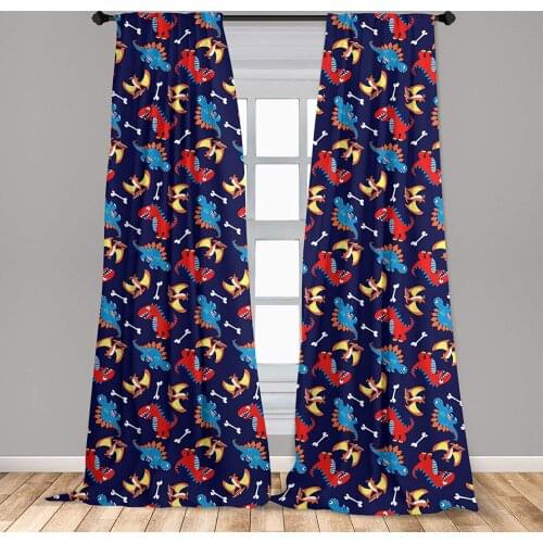 Dinosaur Curtains 3 Different Cartoon Dinosaurs Funny Expressions and Bones Theme Window Drapes for Living Room Bedroom