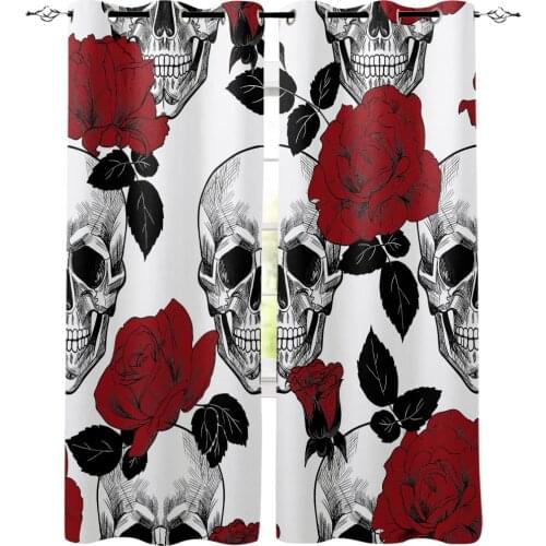 Roses And Skulls Room Curtains Large Window Window Curtains Bathroom Curtains Kitchen Bedroom Drapes Curtain Panels With Grommet