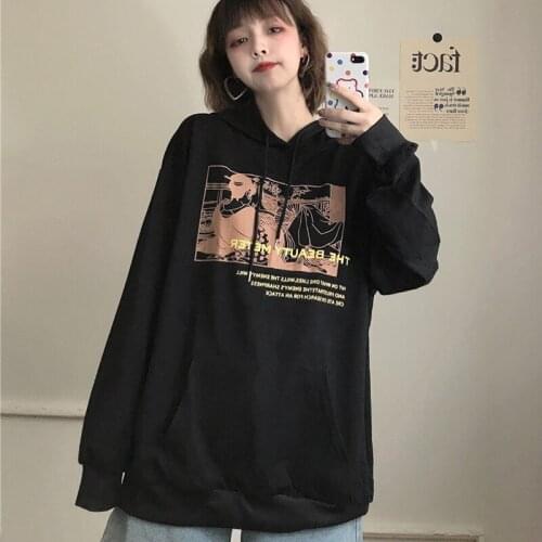 Oversized Women Black loose Sweatshirt Hood Easy Matching Top White Female Hooded Thin Spring and Autumn Coat Women Jacket