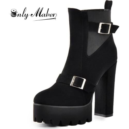 Onlymaker Ankle Boots Thick High Heel Buckle Strap for ladies booties Woman Shoes Designer Plus size 35-46