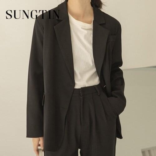 Sungtin Fashion Long Sleeve Office Lady Work Suit Women Simple Korean Botton Up Blazer Spring Women Elegant Basic Coats 2021 New