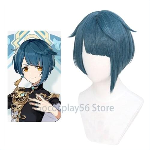 Genshin Impact XINGQIU Wig Cosplay Blue Short Heat Resistant Hair Women Halloween Role Play Genshin Impact Wig