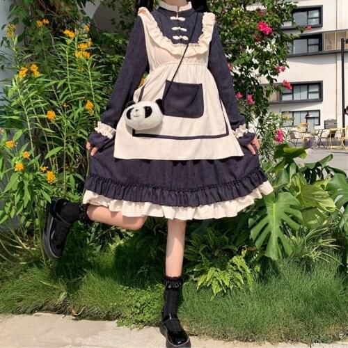 Japanese-Style Womens 2020 Autumn Two-Piece Color Matching Long-Sleeved Ruffled kawaii clothing sweet lolita dress