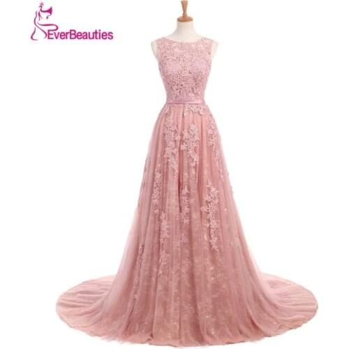Elegant Evening Dress Long 2020 Tulle With Lace Appliqued Prom Dress Formal Party Dresses Backless Robe De Soiree Abendkleider