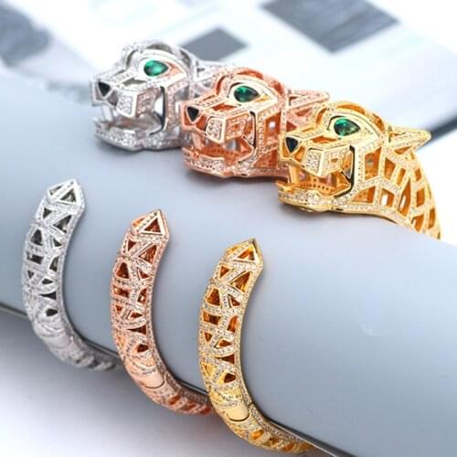 Zlxgirl bangle jewelry High-grade full zirconium hollow leopard bracelet&bangle fashion mens party animal bangle free shipping