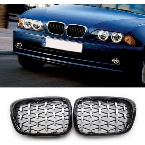1 Pair Chromed Black Diamond Kidney Grille for BMW E39 51137005837 51137005838 Double Slat Sport Style Gloss Black