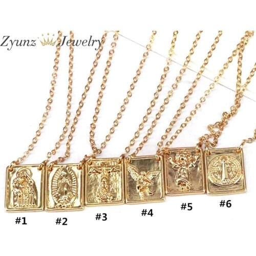 10PCS, Gold Color Virgin Mary Pendant Necklaces For Women Catholic Necklace Religious Jewelry