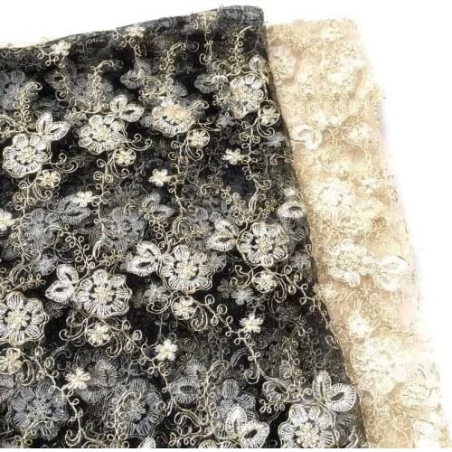 1Y/lot black golden car bone lace embroidery mesh fabric wedding dress high-end clothing accessories