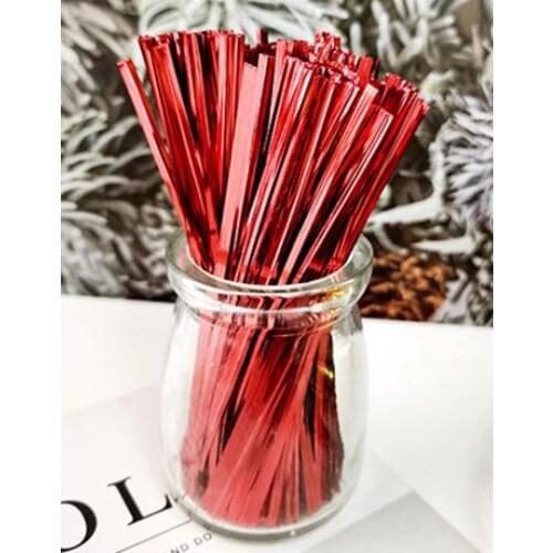 8000pcs 8-12cm Red Metallic Twist Ties Gift Wrap Sealing Binding Wire Plastic Candy Wedding Gifts Lollipop Packaging Supply
