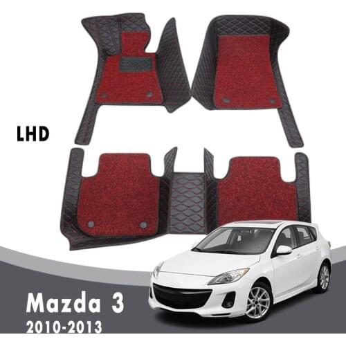Auto Carpets Luxury Double Layer Wire Loop For Mazda 3 2013 2012 2011 2010 Car Floor Mats Interior Leather Protect Waterproof