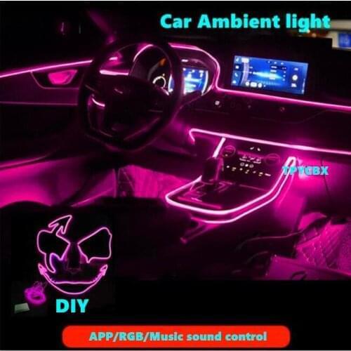 Car Atmosphere Lights EL Neon Wire Strip Light RGB Multiple Modes App Sound Control Auto Interior Decorative Ambient Neon Lamp
