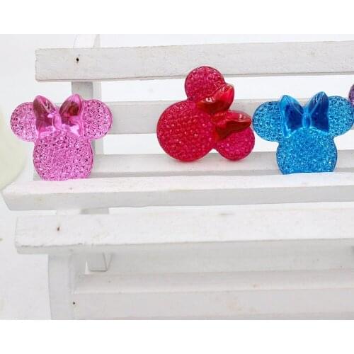 Free Shipping 50pcs/lot 28*25mm Middle New Mickey Head Shape With Bow Flatback Resin Cartoon Rhinestone For DIY