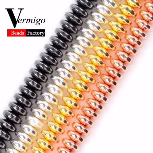 Free Shipping 6x3mm Rose Gold Black Hematite Rondelle Beads Natural Stone Loose Beads For Jewelry Making Diy Accessories 130pcs