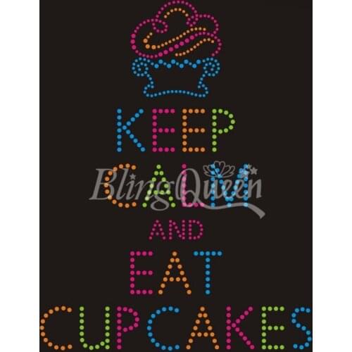 BlingQueen 25PCS/LOT Keep Calm and Eat Cupcakes Crystal Rhinestone Transfers Hot Fix Bling