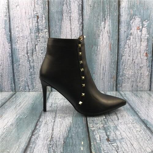 Kmeioo New Fashion US Size 5-15 Womens Middle Heels Ankle Boots Rivets Studs Shoes Pointed Toe Shoes Ankle Booties