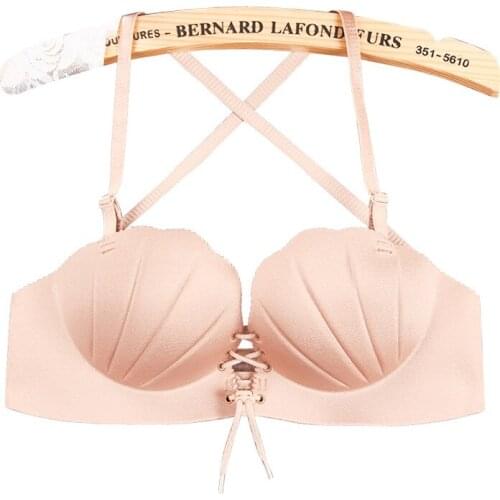 Half Cup 1/2 Cup Small Chest Gather breast Straps Women Invisible Dress Bra for girl seamless pull B dress wdding party bra