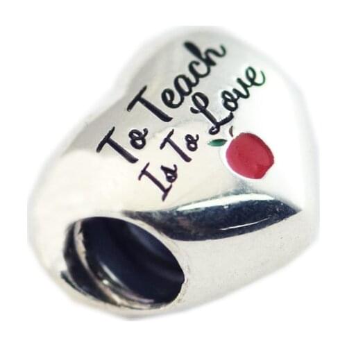 CKK Silver 925 Jewelry Fits Pandora Bracelets To Teach is to Love Charm Original Sterling Silver Beads