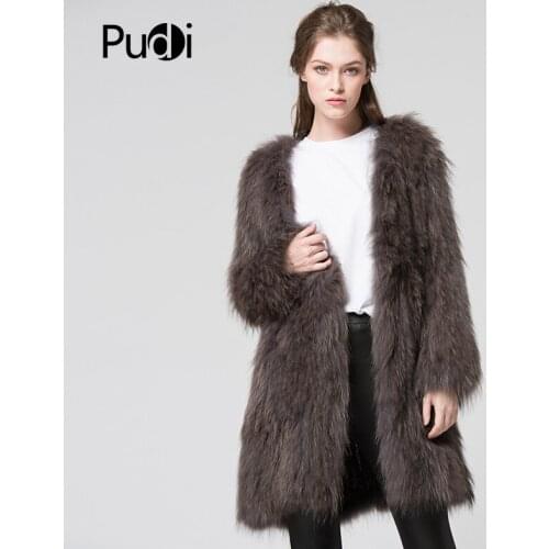 CT7011 Knit Real Raccoon Fur Coat Jacket Overcoat Womens Winter Warm Genuine Fur Coat Outwear Dark Grey 80 Cm Length