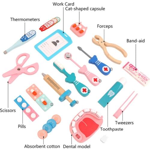 Kids medical toy doctor pretend play kit wooden children simulation doctor toy real life injection role playing educational toy