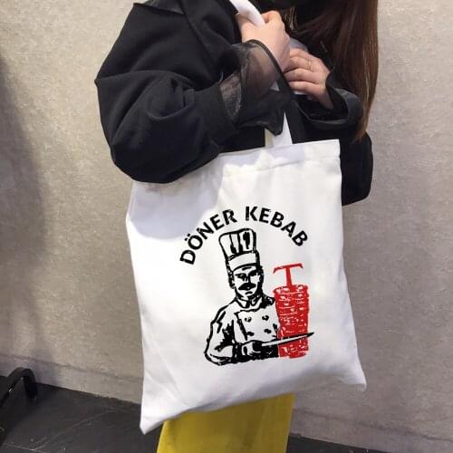 Doner Kebab Graphic Women Shopping Canvas White Bag Eco Aesthetic Harajuku Reusable Fashion Eco Female Shopper Book Bags