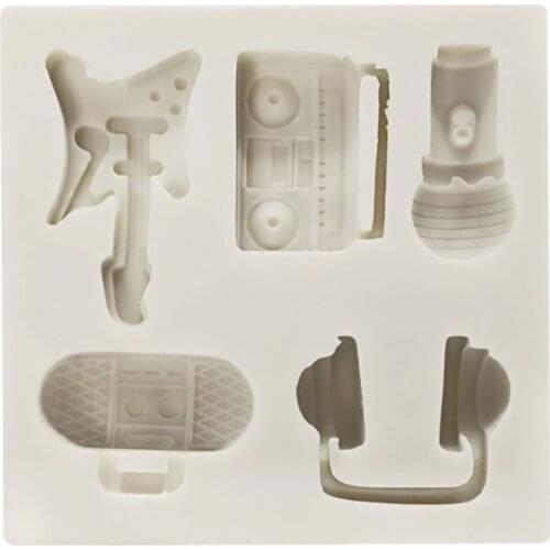 Electric Guitar Microphone Radio Fondant Candy Mold for Sugar Paste, Chocolate, Fondant, Butter, Resin, Polymer Clay, Wax, Soap