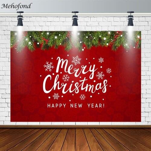Mehofond Merry Christmas Happy New Year Backdrop Snowflake Decor Red Photogtaphy Background Prop Photo Studio Banner Photozone