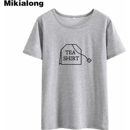 Mikialong Tea Tee Shirt Femme Summer 2018 Graphic T Shirts Black Cotton Tshirt Women Printed Tumblr T-shirt Women White T Shirt