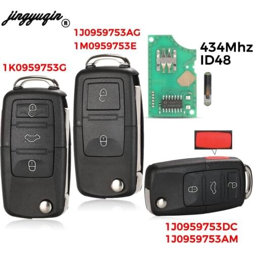 Jingyuqin 2/3/4 Button Flip Remote Key Fob 434 Mhz With ID48 Chip For VW For SEAT Altea/Ibiza/Leon/Toledo T5 1J0 959 753 AG