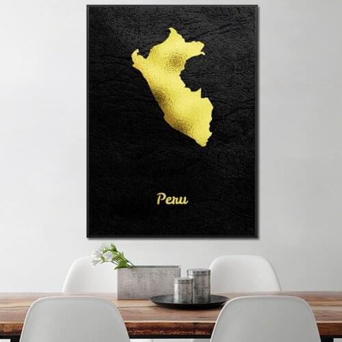 Classic Gold Map Peru Canvas Wall Art Print Modern Painting Poster Wall Picture Home Living Room Decoration Painting