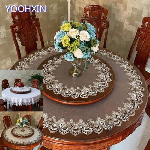 Luxury Lace round Transparent flower Embroidered table cover cloth towel kitchen Christmas dining tablecloth wedding party decor
