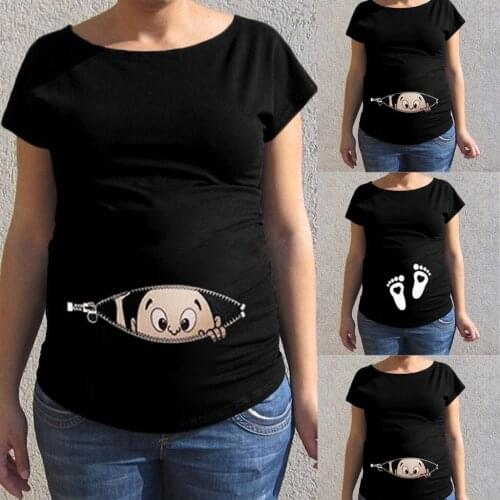 Summer Funny Cartoon Print Pregnancy T-Shirt Tops Maternity Clothing Plus-Size Short Sleeve Pregnant Women Hot Sale T-Shirts #L