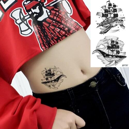 Small Black Sailboat Turtle Wahle Viking Waterproof Fake Whale Tattoos For Women Henna Stickers Custom Tattoo Temporary Paper