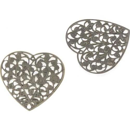 MIAOCHI DIY 20PCs Antique Bronze Filigree Wraps Flower Heart Connectors Metal Crafts Gift Decoration DIY Findings 45*45mm