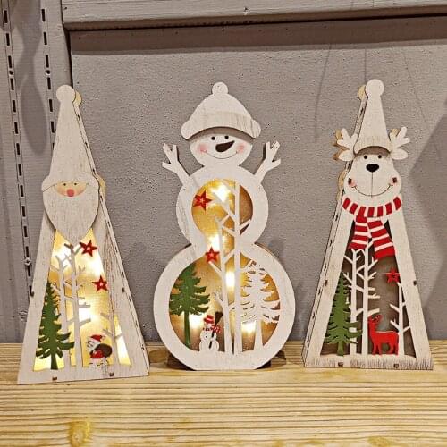 The Cute Wooden Pendant Christmas Tree Ornaments Wood House LED Light Holiday Decoration Wooden Luminous Pendant Christmas Scene
