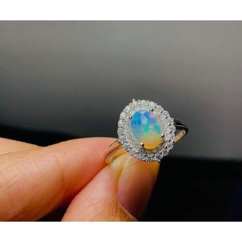 Natural Opal Gemstone Fashion Flower Rings for Women Real 925 Sterling Silver Charm Fine Wedding Jewelry