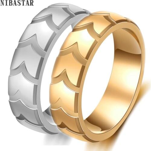 NIBASTAR Tire Pattern Ring For Men Stainless Steel Man Punk Geometric Striped Finger Rings For Husband Boyfriend Jewelry Gift