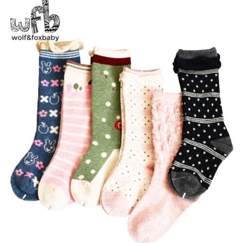 Retail 5pairs/pack 1-4years mid-calf length sock dot lace Kids infant Baby Unisex Flanging Combed Cotton spring autumn fall