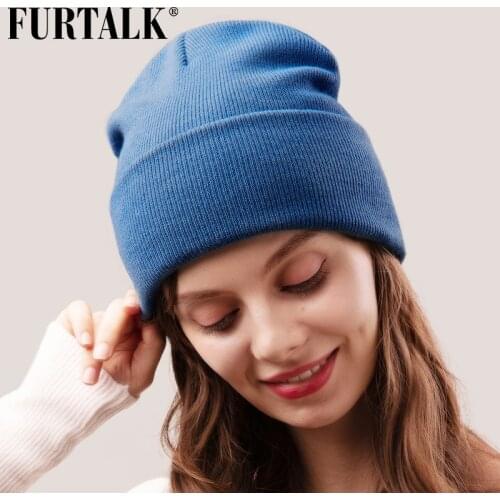 FURTALK Beanie Hat for Women Men Winter Hat Knitted Autumn Skullies Hat Unisex Ladies Warm Bonnet Cap Korean Black Red Cap