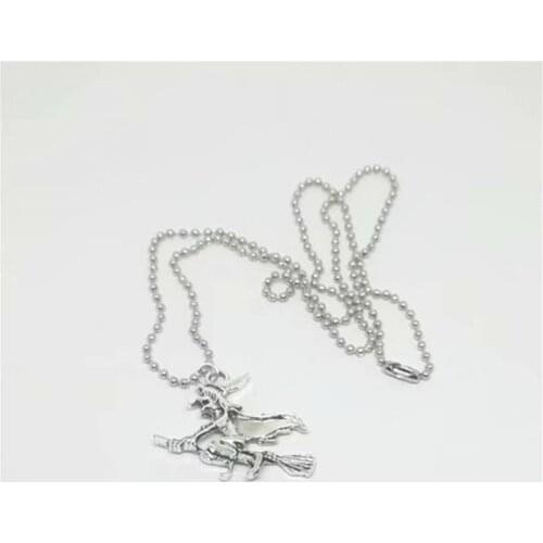 Witch Necklace, Silver Color Long Necklace for Men Women Boys Girls Cartoon Witch Jewelry, Gift for Witch Lover