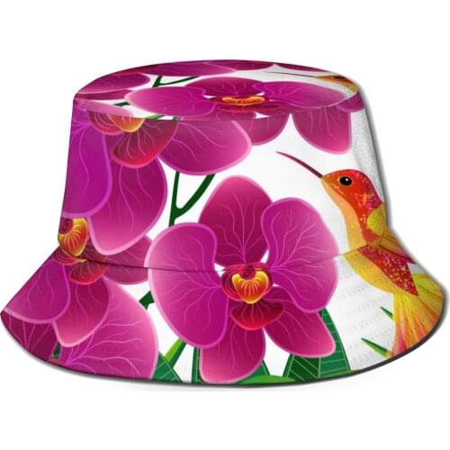 Floral Orchid Flowers With Bird Butterflies Unisex Casual Sun Hat Bucket Hat for Men Women Bob Hip Hop Caps Fisherman Hat Panama