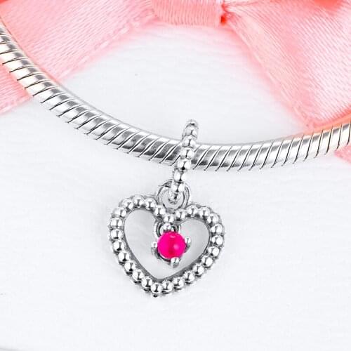 2020 New Fits Pandora Bracelet 925 Sterling Silver Dark Red Beaded Heart Dangle Charms Beads for Jewelry Making kralen