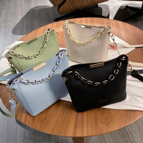 Casual Acrylic Chain Bucket Bags for Women Crossbody Bag Fashion Small Lady Handbags Designer Female Travel PU Shoulder Bags