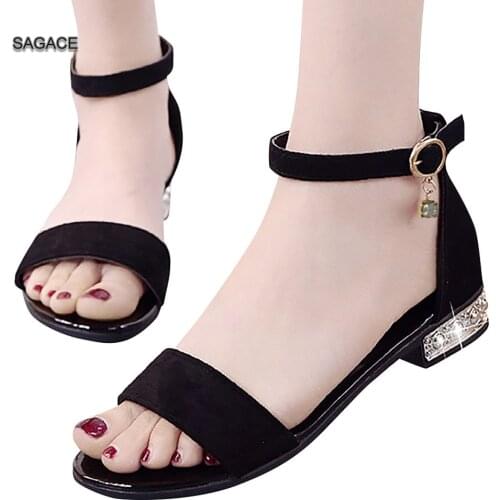 SAGACE Women Ladies Fashion Crystal Buckle Open Toe Casual Sandals Summer Shoes 2020 Beach Vintage Sandalias Mujer C218