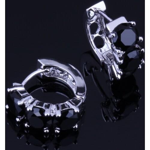 Sublime Black Cubic Zirconia Silver Plated Huggie Hoop Earrings V0169
