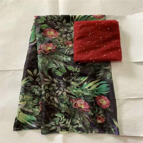 High Quality 5+2 Yards African 100% Silk Chiffon Lace Fabric For Lady Dress Stretch High-class Printed Silk Fabric! LXF61626