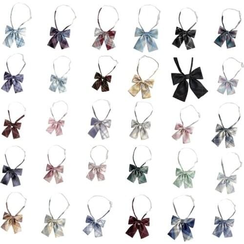 Women Adjustable Pre-Tied Bowtie Student Striped Plaid Collar Bowknot Neck Tie LX9E