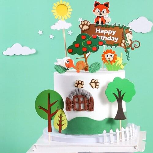 Animals Lion Fox Decoration Monkey Cake Toppers for Childrens Day Party Baby Happy Birthday Supplies Lovely Gifts