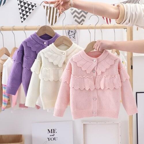 1-6Years Old Baby Girls Sweater Spring Autumn Knitted Solid Cardigan Jacket Kids Casual Single-Breasted Sweet Outerwear