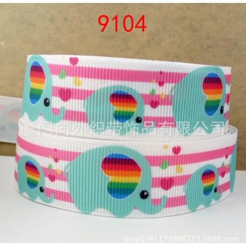 10Yards/lot 22mm Fashion Cute Cartoon Elephant Grosgrain Ribbon Rainbow Heart Pink Striped Ribbon Kids Diy Hairbows Accessories